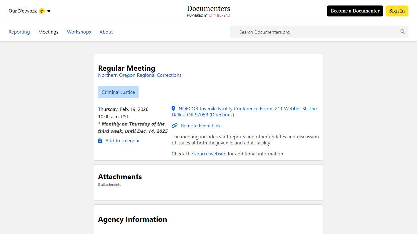 Regular Meeting Northern Oregon Regional Corrections