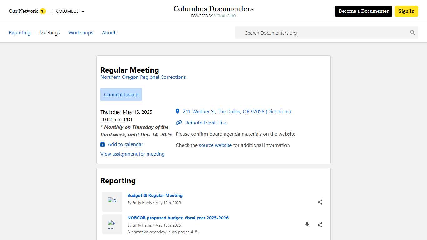 Regular Meeting Northern Oregon Regional Corrections