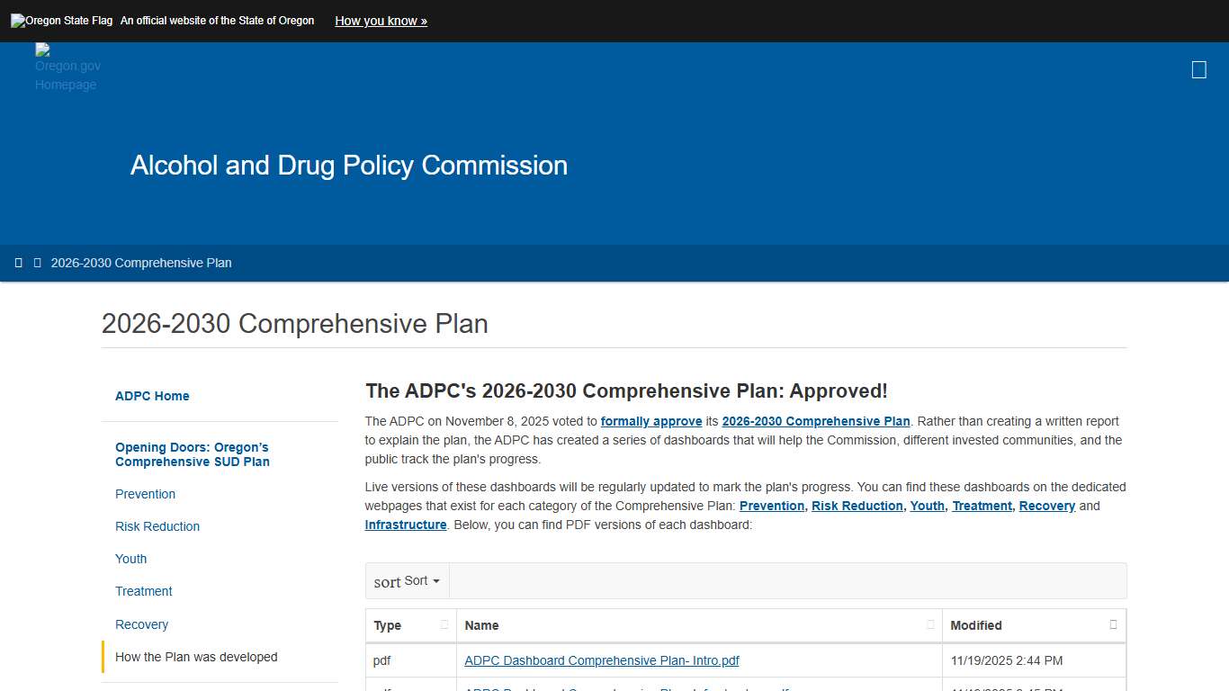 Alcohol and Drug Policy Commission : 2026-2030 Comprehensive Plan : State of Oregon